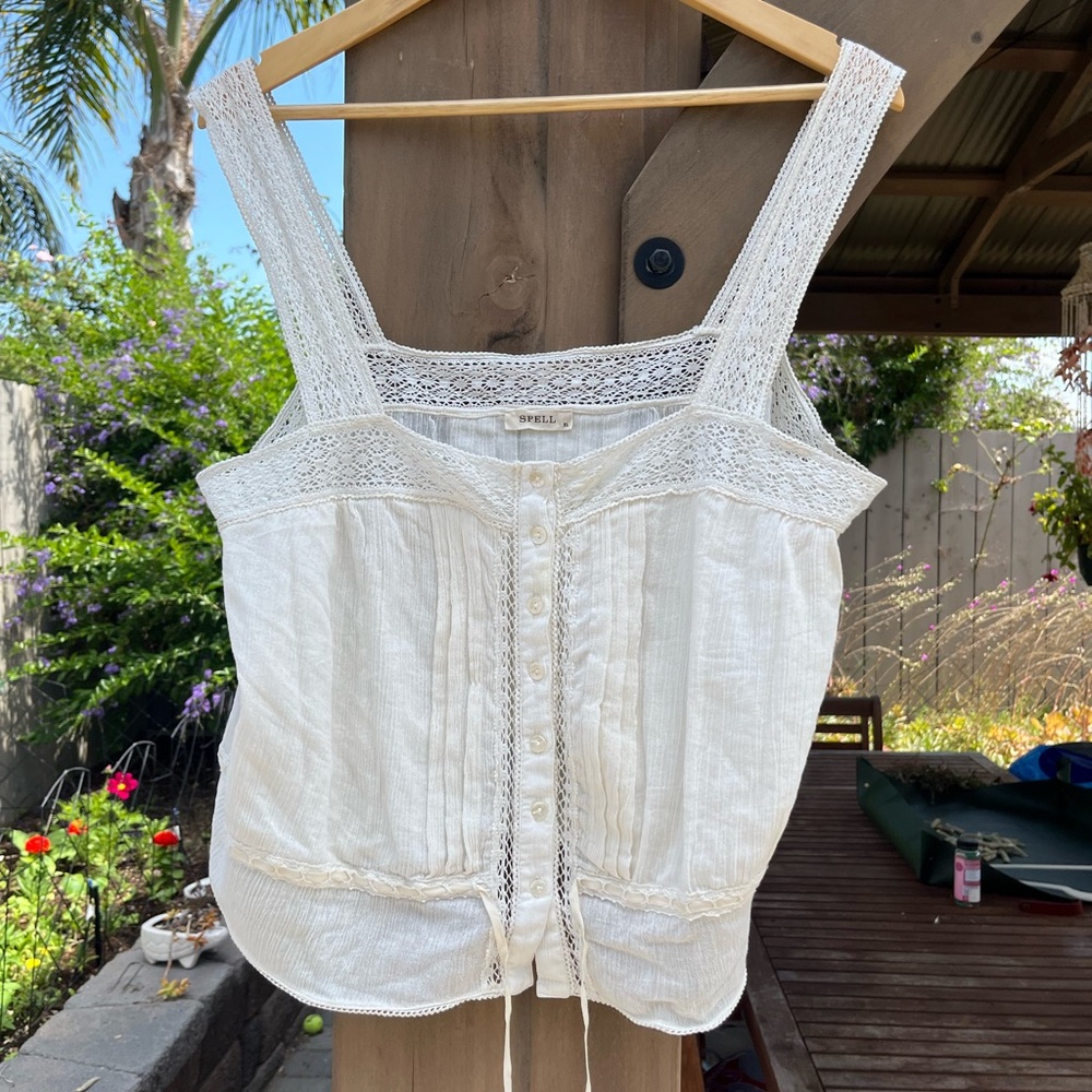 Spell Cream Crochet-Trimmed Peasant Camisole - Picture 10 of 16